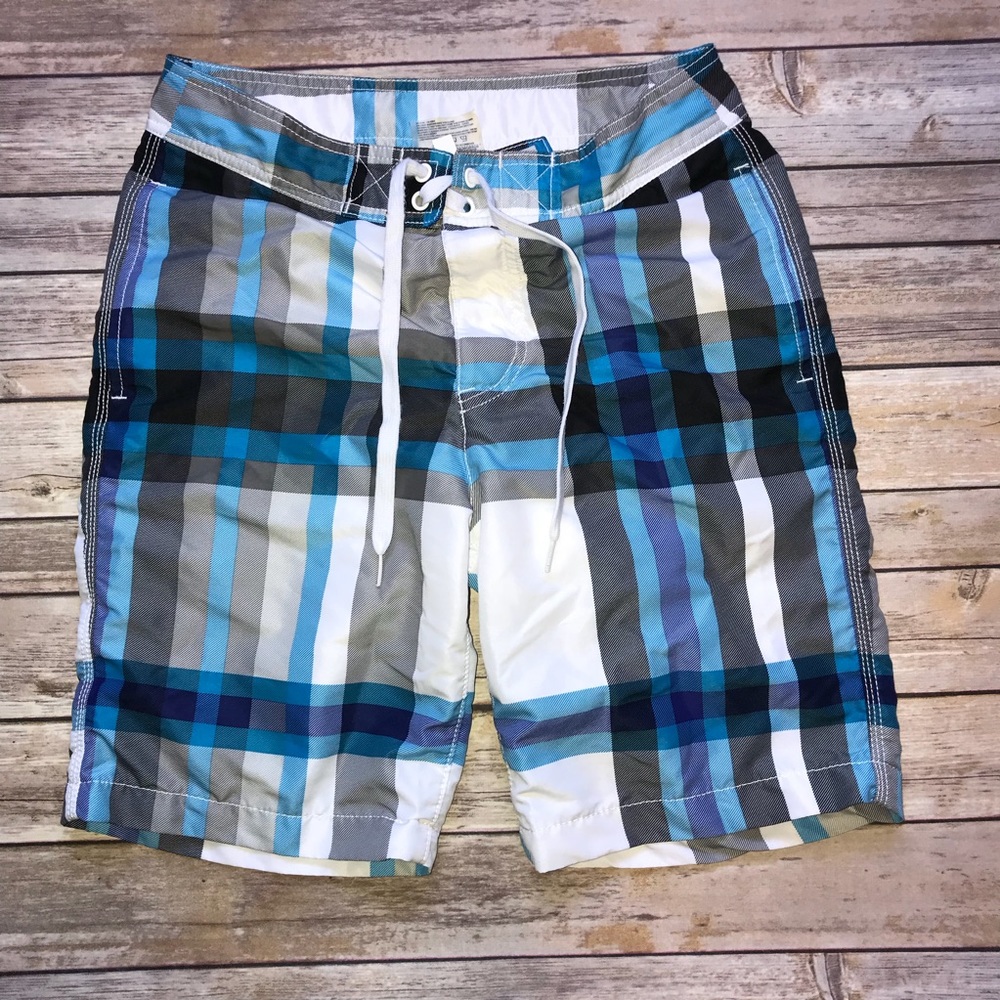 Men’s Express Plaid Board Shorts Swim Trunks